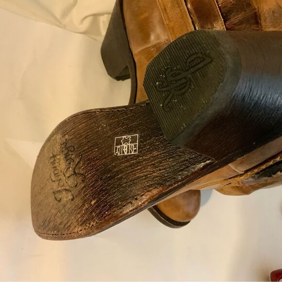 Johnny Ringo Size 7B Tan Distressed Slouch Harness Western Cowboy Boot - Picture 8 of 15